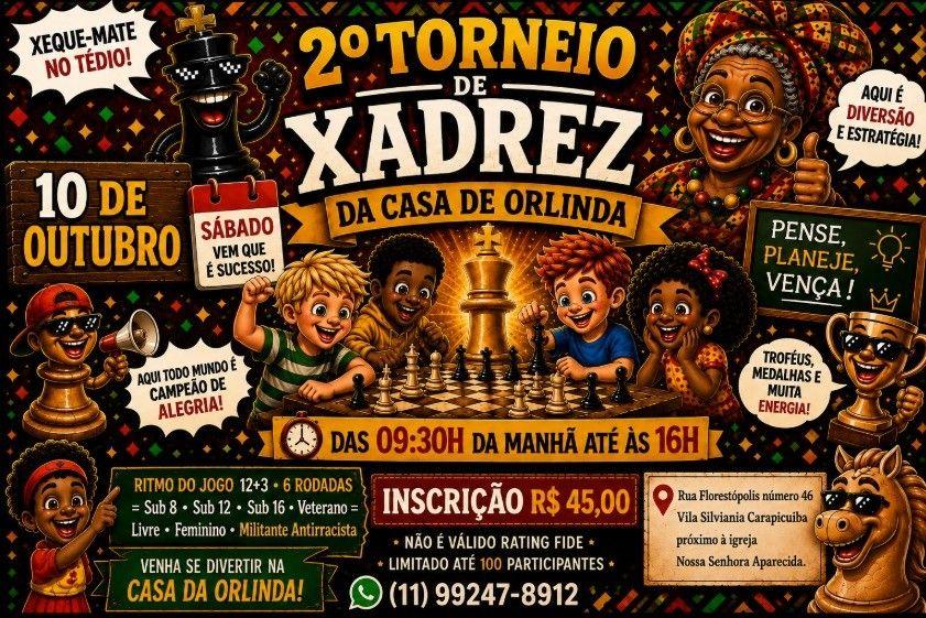 Imagem de divulgação do evento II Torneio de Xadrez da Casa de Orlinda